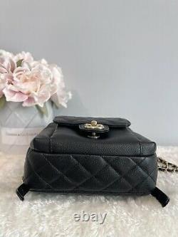 1000 % Auth Chanel Black Caviar CC Day Backpack Gold Hw Small Classic Bag