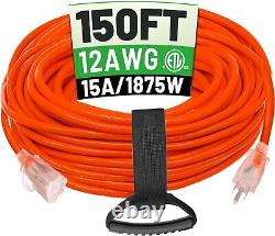 150 ft 12/3 Outdoor Extension Cord Waterproof Heavy Duty with 150FT, Orange
