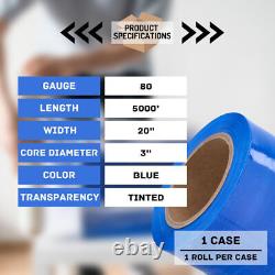 1 Roll Cast Stretch Wrap 20 x 5000' 80 Gauge Tinted Blue Machine Shrink Film