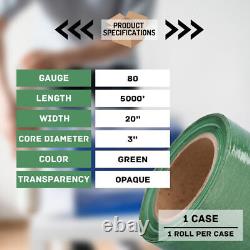 1 Roll Color Dark Machine Stretch Wrap, 20 x 5000' x 80 Ga, Green