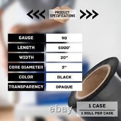 1 Roll Color Dark Machine Stretch Wrap, 20 x 5000' x 90 Ga, Black