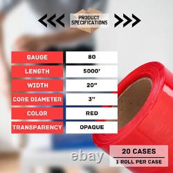 20 Rolls Cast Stretch Wrap 20 x 5000' 80 Gauge Dark Red Shrink Film for Machine