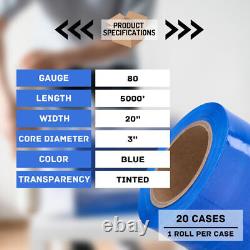 20 Rolls Cast Stretch Wrap 20 x 5000' 80 Gauge Tinted Blue Machine Shrink Film