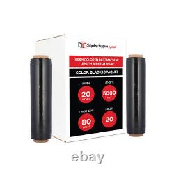 20 Rolls Color Dark Machine Stretch Wrap, 20 x 5000' x 80 Ga, Black