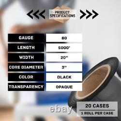 20 Rolls Color Dark Machine Stretch Wrap, 20 x 5000' x 80 Ga, Black