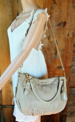 $2298PRADA Biege Tan LEATHERShoulder BAG Gold Buckle purse crossbody Tote