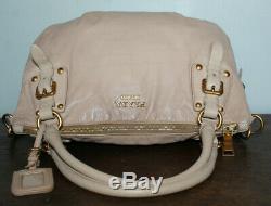 $2298PRADA Biege Tan LEATHERShoulder BAG Gold Buckle purse crossbody Tote