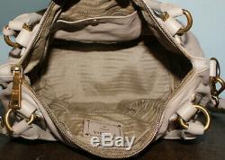 $2298PRADA Biege Tan LEATHERShoulder BAG Gold Buckle purse crossbody Tote