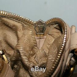 $2298PRADA Biege Tan LEATHERShoulder BAG Gold Buckle purse crossbody Tote