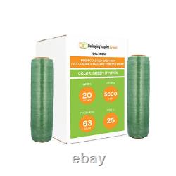 25 Rolls Green Tinted Machine Stretch Wrap 20x5000' 63 Gauge Pallet Shrink Film