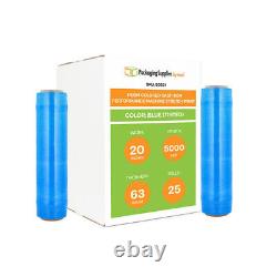 25 Rolls Machine Pallet Stretch Wrap 20x 5000' 63 Gauge Tinted Blue Shrink Film