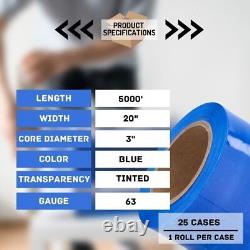 25 Rolls Machine Pallet Stretch Wrap 20x 5000' 63 Gauge Tinted Blue Shrink Film