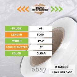 2 Rolls 19.7 x 5000' (63 Ga) Performance Machine Stretch Shrink Wrap Film Clear