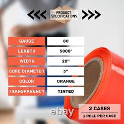 2 Rolls Cast Machine Pallet Stretch Shrink Film Tint Orange 20 x 5000' 80 Gauge