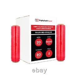 2 Rolls Cast Stretch Wrap 20 x 5000' 80 Gauge Dark Red Shrink Film for Machine