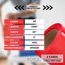 2 Rolls Cast Stretch Wrap 20 x 5000' 80 Gauge Dark Red Shrink Film for Machine