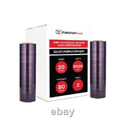 2 Rolls Cast Stretch Wrap 20x5000' 80 Gauge Dark Purple Shrink Film for Machine