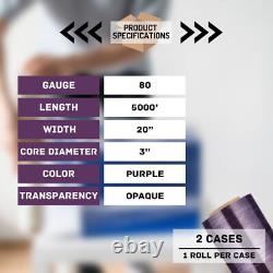 2 Rolls Cast Stretch Wrap 20x5000' 80 Gauge Dark Purple Shrink Film for Machine