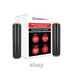 2 Rolls Color Dark Machine Stretch Wrap, 20 x 5000' x 80 Ga, Black