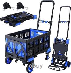 2 in 1 Convertible Hand Truck with Folding Basket Retractable Handle Dolly Cart