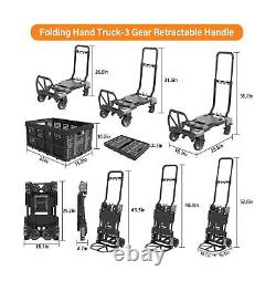 2-in-1 Folding Hand Truck with Folding Basket, 330LBS Capacity Heavy Duty Dol