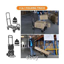2-in-1 Folding Hand Truck with Folding Basket, 330LBS Capacity Heavy Duty Dol