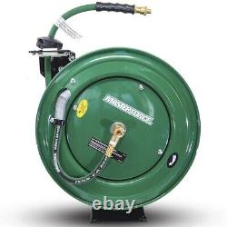 3/8 x 50' Heavy Duty Retractable Rubber Air Hose Reel Steel Construction