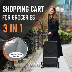 3-in-1 Rolling Shopping Cart with Removable Cooling Bag Grocery Cart on Whe
