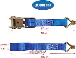 4 X 800 Kg 5M Heavy Duty Ratchet Straps with J Hooks, Adjustable T