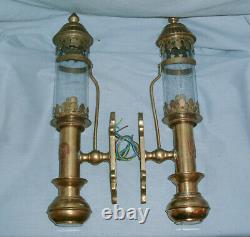 A Pair Of Brass G. W. R. Heavy Duty Carriage Lamps Converted To Electric