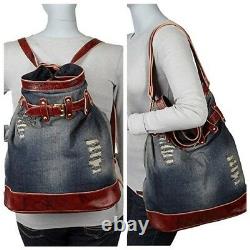 AmeriLeather Denim and Leather Damian Backpack Convertible New