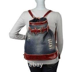 AmeriLeather Denim and Leather Damian Backpack Convertible New