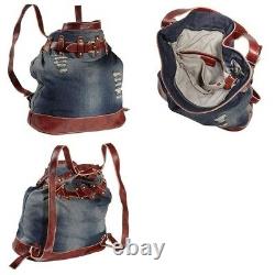 AmeriLeather Denim and Leather Damian Backpack Convertible New