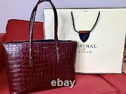 Aspinal of London Zipped Regent Tote Deep Shine Bordeaux Croc RRP £375 +Gift bag