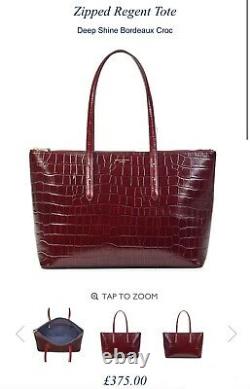 Aspinal of London Zipped Regent Tote Deep Shine Bordeaux Croc RRP £375 +Gift bag