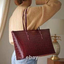 Aspinal of London Zipped Regent Tote Deep Shine Bordeaux Croc RRP £375 +Gift bag