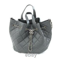 Auth Chanel 2020 Gray CC Lambskin Dweller Drawstring Bucket Tote Bag