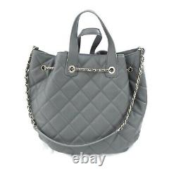 Auth Chanel 2020 Gray CC Lambskin Dweller Drawstring Bucket Tote Bag