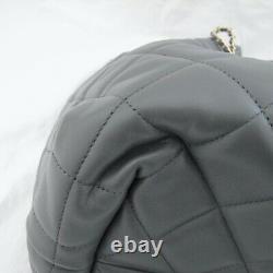 Auth Chanel 2020 Gray CC Lambskin Dweller Drawstring Bucket Tote Bag