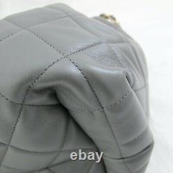 Auth Chanel 2020 Gray CC Lambskin Dweller Drawstring Bucket Tote Bag