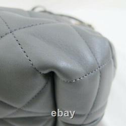 Auth Chanel 2020 Gray CC Lambskin Dweller Drawstring Bucket Tote Bag