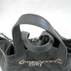 Auth Chanel 2020 Gray CC Lambskin Dweller Drawstring Bucket Tote Bag