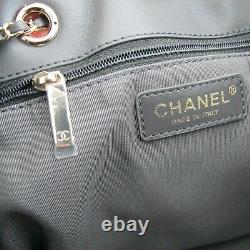 Auth Chanel 2020 Gray CC Lambskin Dweller Drawstring Bucket Tote Bag