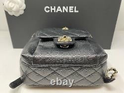 Authentic New Chanel Black Quilted Caviar CC Day Backpack Gold Small As0004