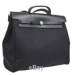 Authentic hermes leather And Canvas Herbag handbag Navy Blue