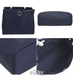 Authentic hermes leather And Canvas Herbag handbag Navy Blue