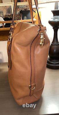 BRAHMIN Large Delaney natural vacchetta leather satchel tote bag purse