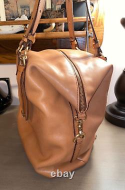 BRAHMIN Large Delaney natural vacchetta leather satchel tote bag purse