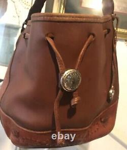 BRIGHTON Out West Hand-Stitched Western VINTAGE brown thick LEATHER Shoulder BAG