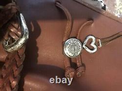 BRIGHTON Out West Hand-Stitched Western VINTAGE brown thick LEATHER Shoulder BAG